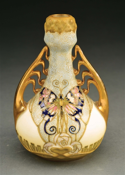 AMPHORA RARE DOUBLE HANDLED BUTTERFLY VASE.