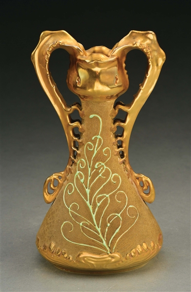 AMPHORA TWO-HANDLED ORNATELY DECORATED PAUL DACHSEL DESIGN.