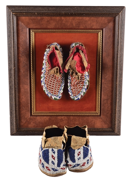 LOT OF 2: PAIRS OF PLAINS BEADED MOCCASINS.