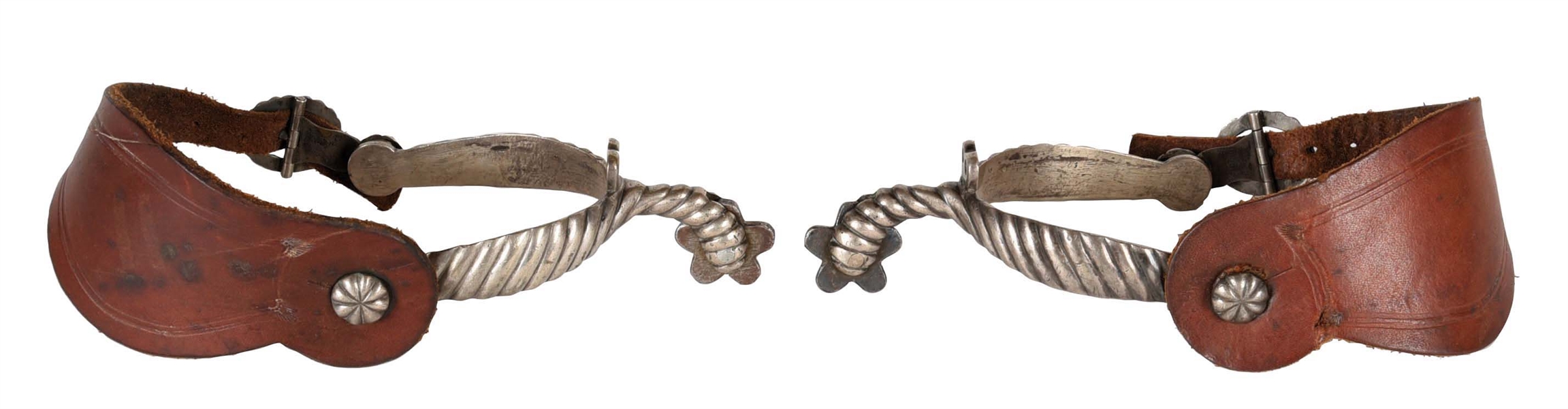 SOLID SILVER SPURS WITH ROPE MOTIF. 