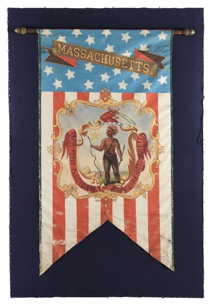 CONVENTION BANNER WITH STATE SEAL OF MASSACHUSETTS.