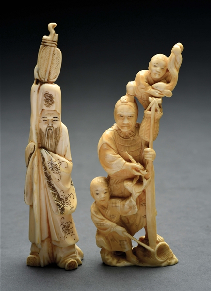LOT OF 2: CARVED IVORY FIGURINES.