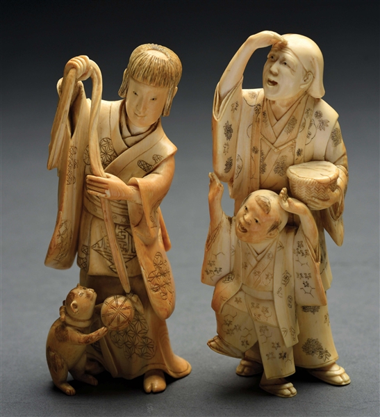 LOT OF 2: IVORY CARVED FIGURAL GROUPS.