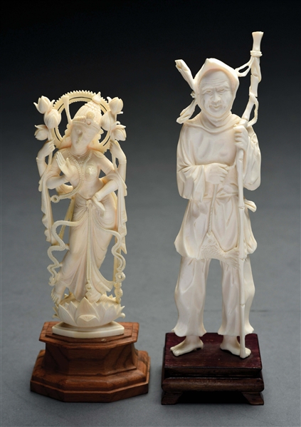 LOT OF 2: IVORY CARVED FIGURINES.