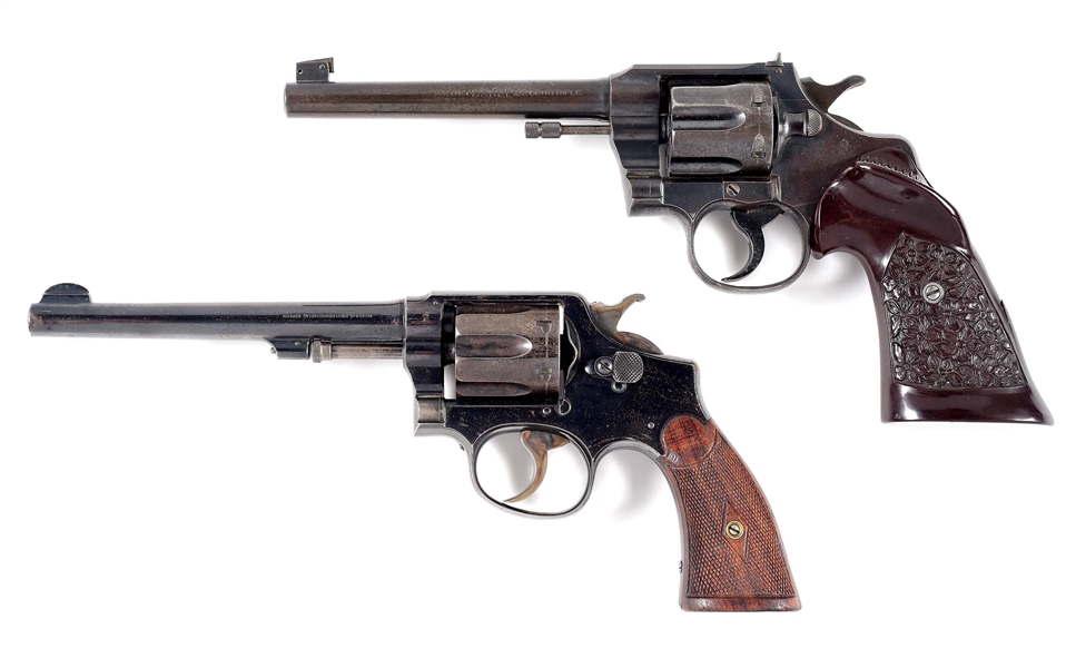 (C) LOT OF 2: COLT OFFICERS MODEL TARGET AND SMITH & WESSON 1905 HAND EJECTOR DOUBLE ACTION REVOLVERS.