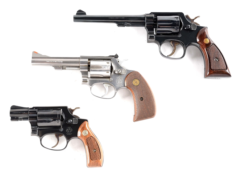 (C) LOT OF 3: SMITH AND WESSON 10-5, 631, AND 36 REVOLVERS.