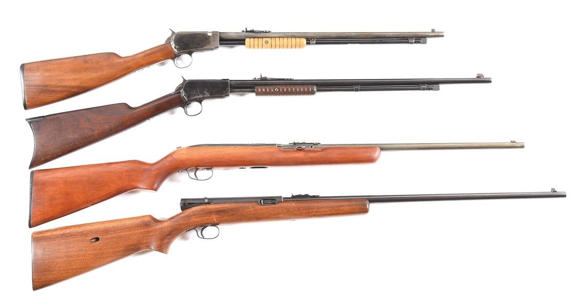 (C+A) LOT OF FOUR WINCHESTER RIFLES: TWO SLIDE ACTION AND TWO SEMI AUTOMATIC