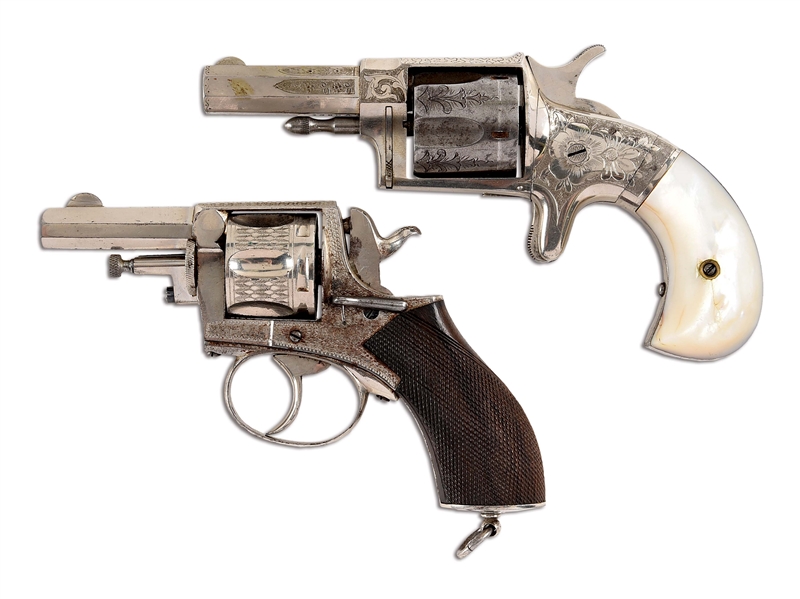 (A) LOT OF 2: HOPKINS AND ALLEN XL4 AND BULLDOG ENGRAVED REVOLVERS.