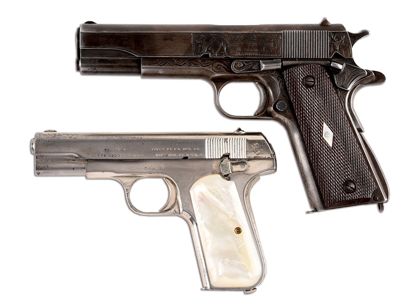(C) LOT OF TWO: ITHACA 1911 A1 AND COLT 1903 SEMI AUTOMATIC PISTOLS.