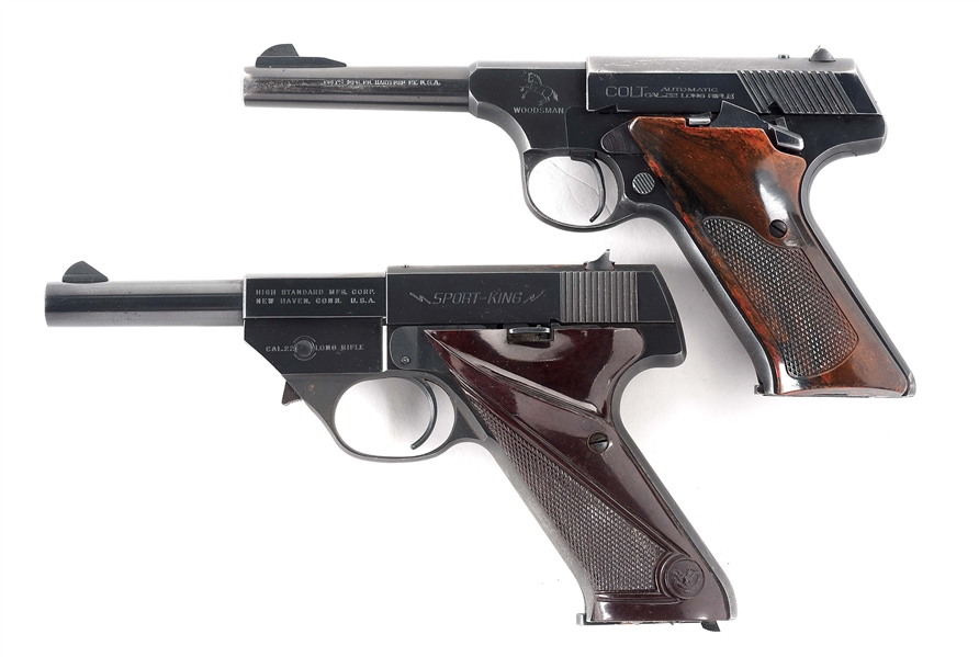 (C) LOT OF TWO: COLT WOODSMAN AND HIGH STANDARD SPORT KING SEMI AUTOMATIC PISTOLS.