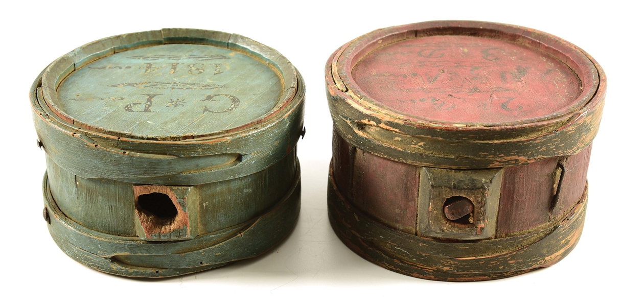 LOT OF 2: PAINTED CANTEENS WITH EARLY MASSACHUSETTS PROVENANCE