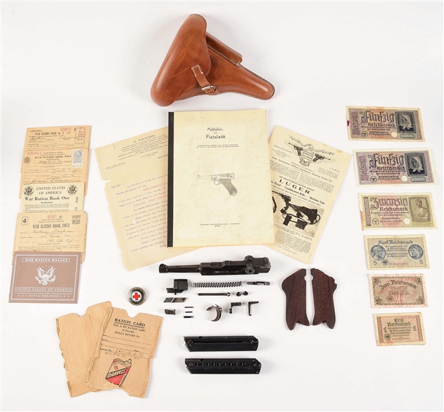 LOT OF LUGER PARTS, MANUALS, AND MISCELLANEOUS PAPERWORK.