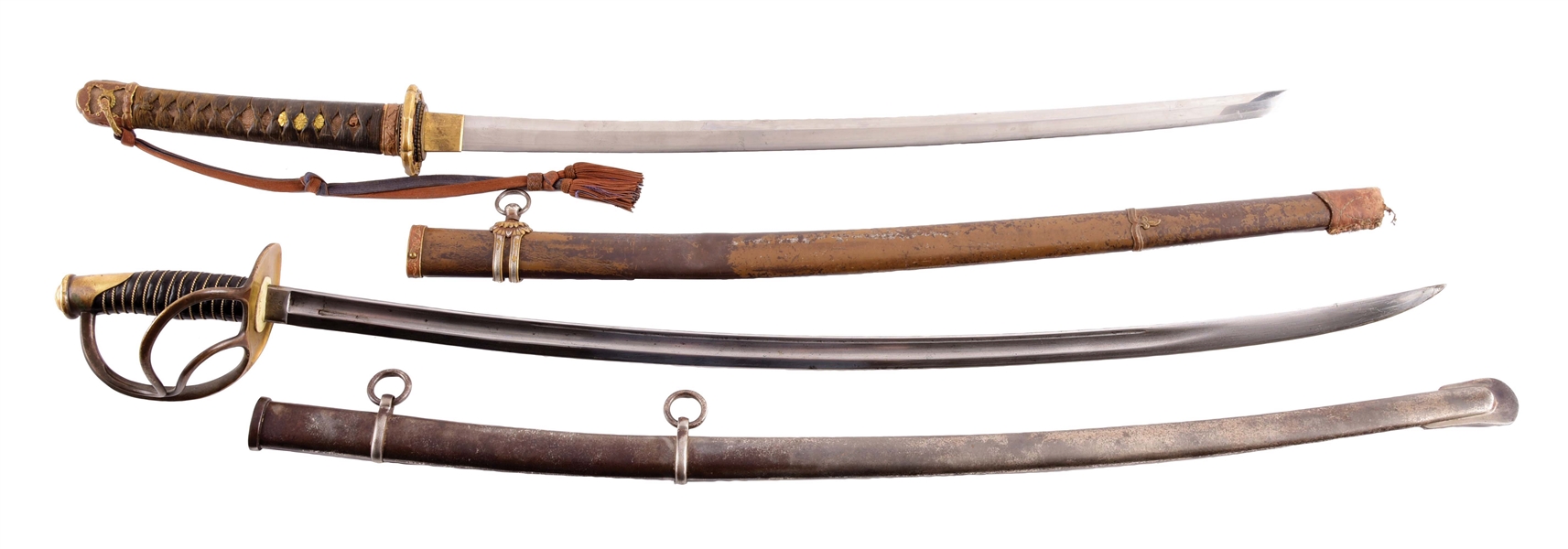 LOT OF 2: JAPANESE SAMURAI SWORD AND US 1860 CAVALRY SABER. 