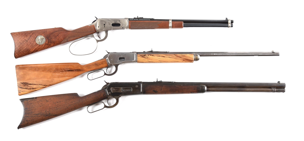 (C+A) LOT OF THREE WINCHESTER LEVER ACTION RIFLES INCLUDING A JOHN WAYNE COMMEMORATIVE WINCHESTER MODEL 94