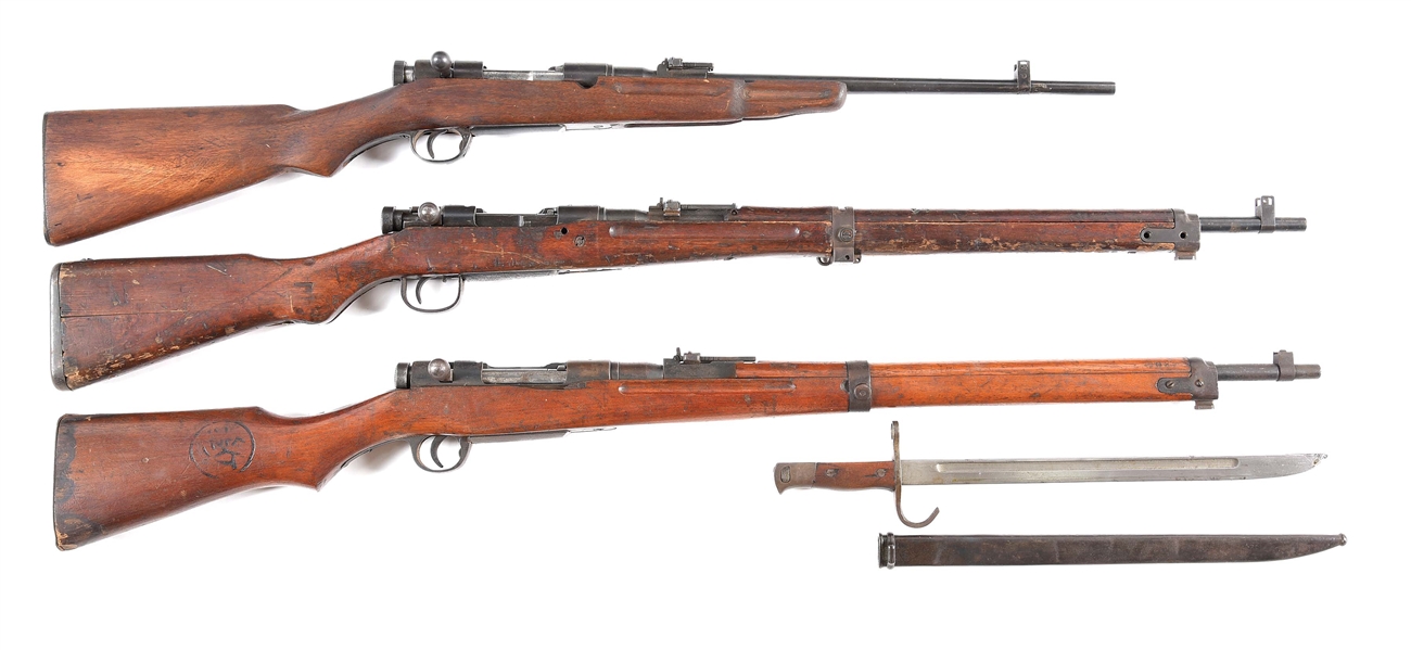 (C) LOT OF THREE: JAPANESE TYPE 44, TYPE 99, & TYPE 99 TRAINER BOLT ACTION RIFLES.
