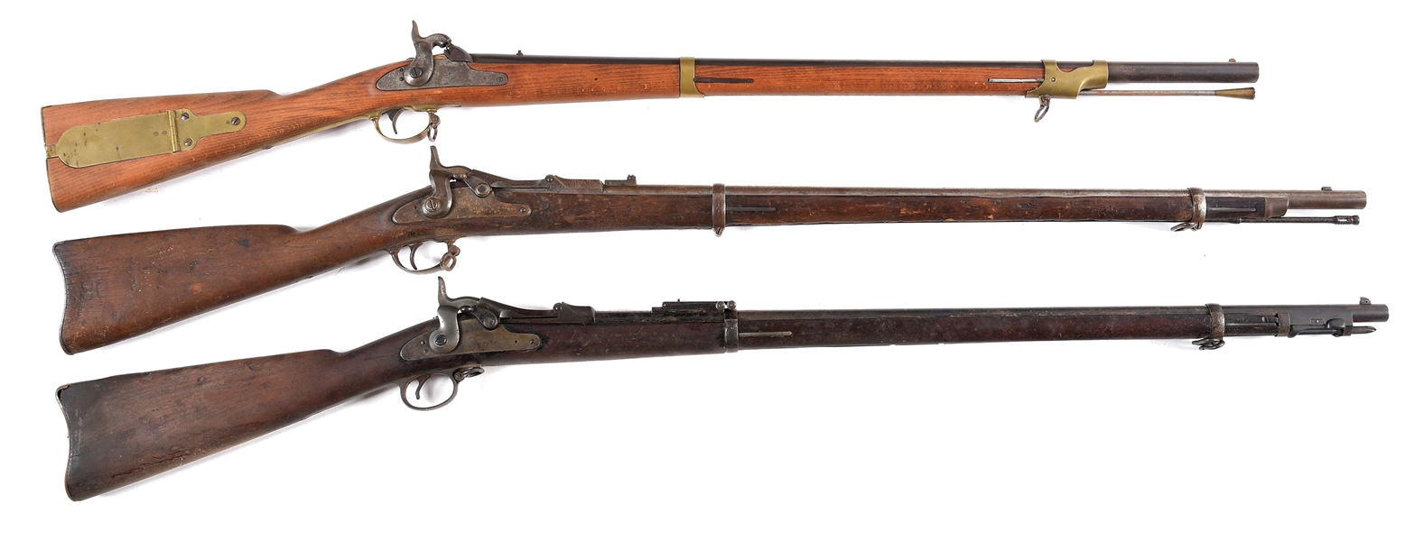 (A) LOT OF THREE: ONE ZOUAVE PERCUSSION RIFLE AND TWO SPRINGFIELD TRAPDOOR RIFLES 