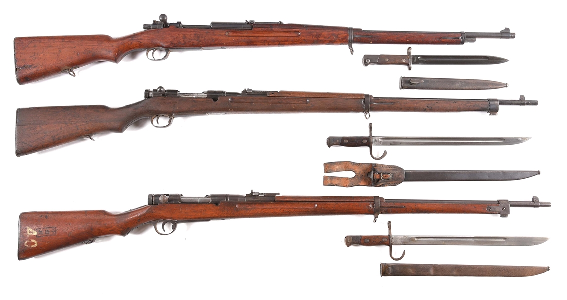 (C) LOT OF THREE: SIAMESE TYPE 46/66, JAPANESE TYPE 38, & JAPANESE TYPE 99 TRAINER BOLT ACTION RIFLES.