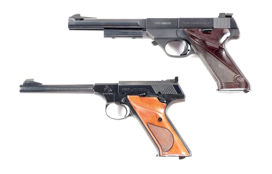 (C+M) LOT OF 2: (A) HIGH STANDARD SUPERMATIC AND (B) COLT WOODSMAN SEMI-AUTOMATIC PISTOLS.