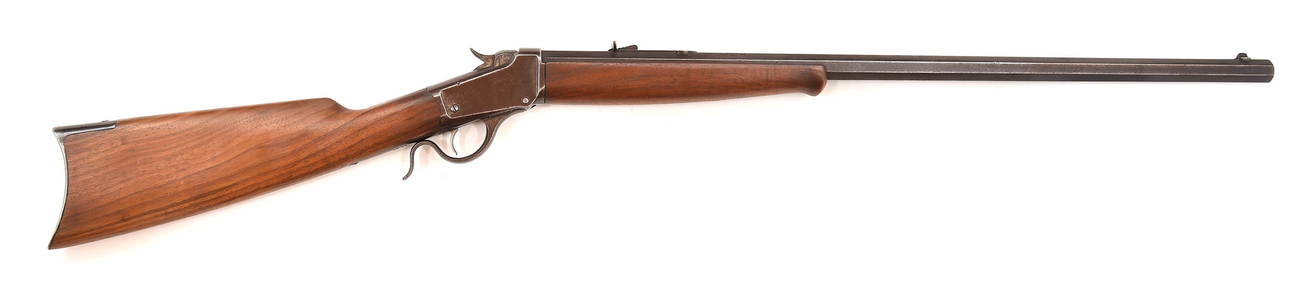 (A) EARLY WINCHESTER MODEL 1885 LOW-WALL SINGLE SHOT RIFLE.