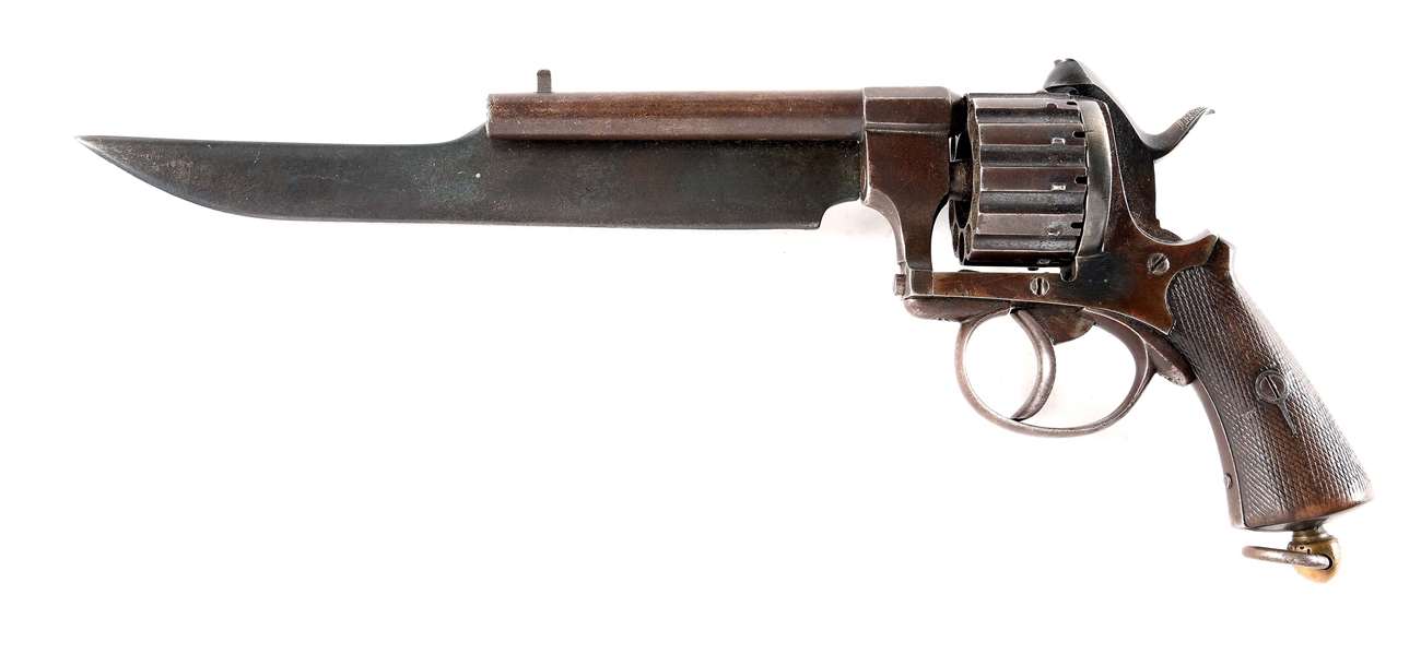 (A) BELGIAN PINFIRE 8MM REVOLVER WITH KNIFE.