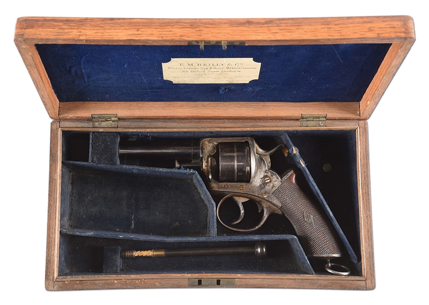 (A) WEBLEY RIC .442 CF REVOLVER RETAILED BY E.M. REILLY WITH RETAILER CASE, EX ROY ROGERS AND DALE EVANS MUSEUM.