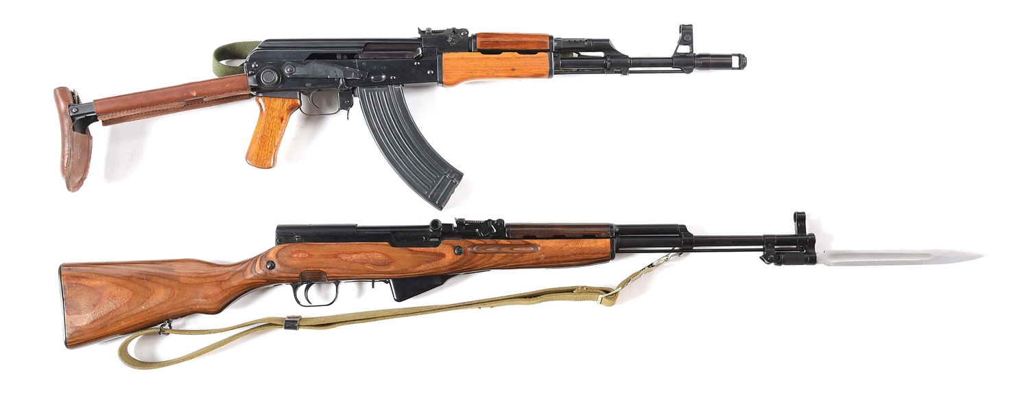 (M) LOT OF 2: NORINCO 56S AND RUSSIAN SKS SEMI AUTOMATIC RIFLES.