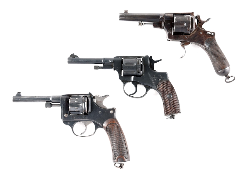 (C) LOT OF THREE REVOLVERS: ITALIAN BODEO 1889 10.35MM, RUSSIAN NAGANT 7.62MM, AND ST. ETIENNE 1892 8MM 