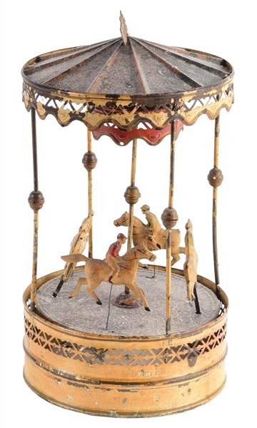 GERMAN TIN HAND-PAINTED CAROUSEL TOY.