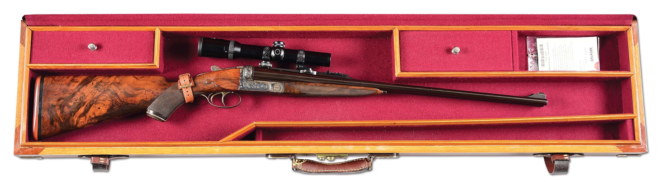 (M) DANIEL FRASER SIDE BY SIDE .375 H&H DOUBLE RIFLE WITH CASE.