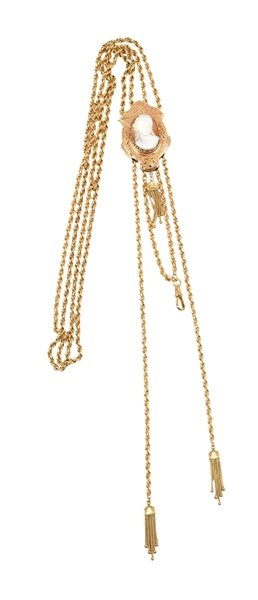 14K GOLD CAMEO POCKET WATCH CHAIN.