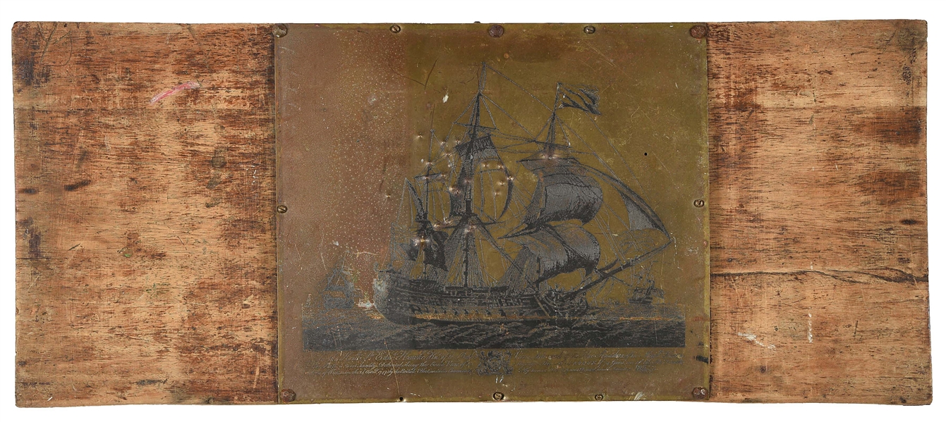 BRASS ETCHING PLATE DEPICTING THE HMS MONARCH.