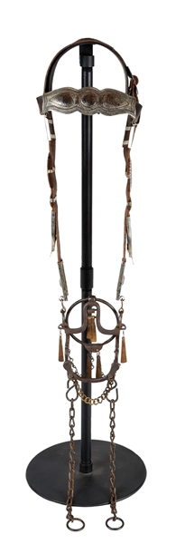 MEXICAN SILVER OVERLAYED HEAD STALL WITH RING BIT.