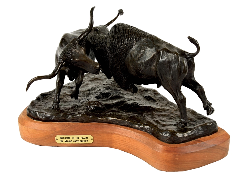 "WELCOME TO THE PLAINS" BRONZE BY ARCHIE CASTLEBERRY.