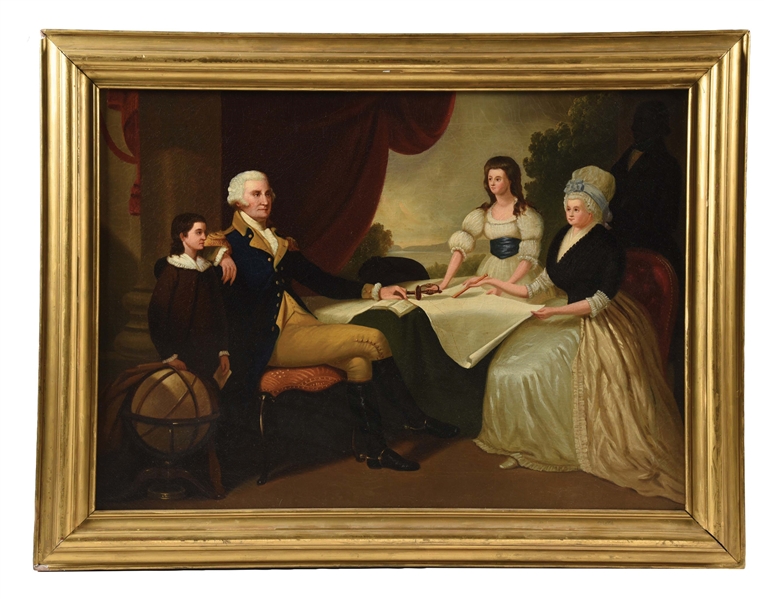 OIL ON CANVAS OF GEORGE WASHINGTON AND HIS FAMILY. 