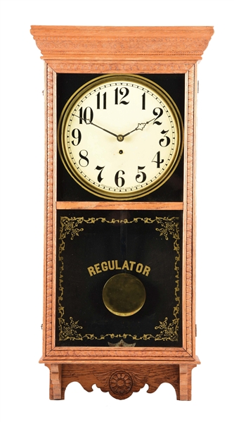 WATERBURY CLOCK CO. REGULATOR OAK WALL CLOCK. 