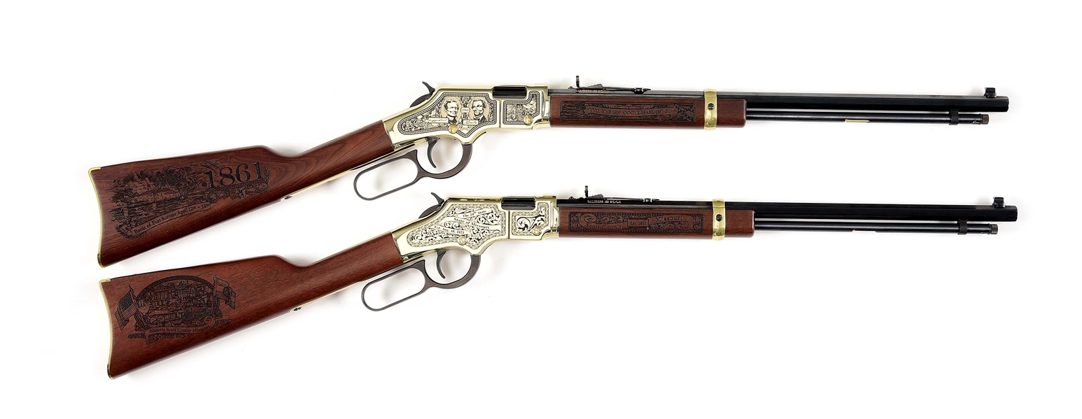 (M) LOT OF 2: COMMEMORATIVE HENRY .22 CALIBER LEVER ACTION RIFLES.