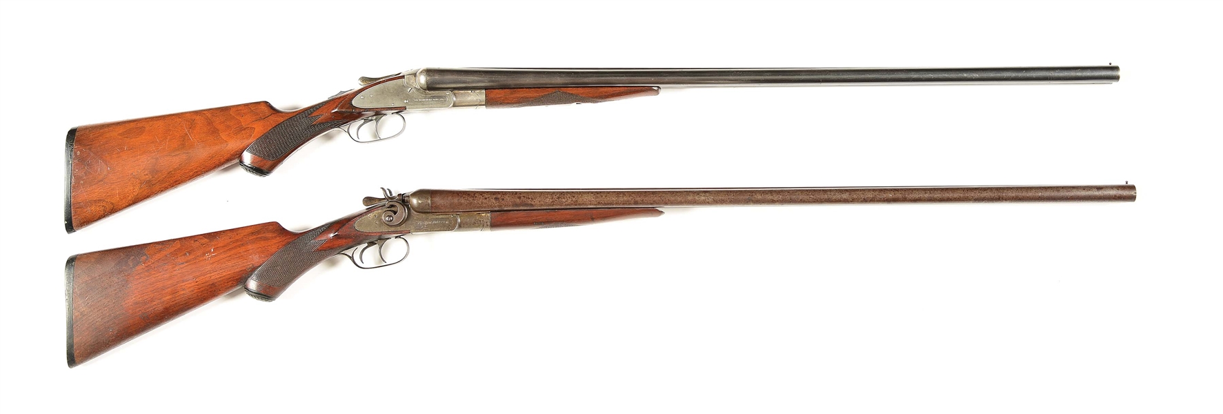 (C) LOT OF TWO: MERIDEN MODEL 18 AND 85 SIDE BY SIDE SHOTGUNS.