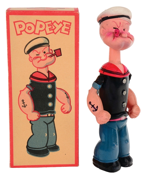 CELLULOID POPEYE WIND-UP HEAD UP AND DOWN WITH ORIGINAL BOX.