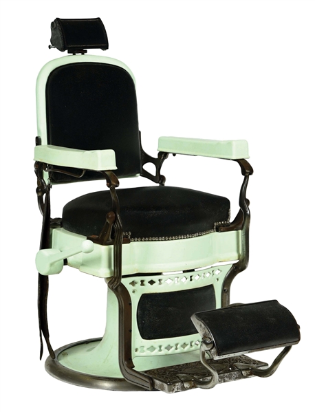 KOKEN PORCELAIN BARBERS CHAIR IN HARD-TO-FIND GREEN PORCELAIN .