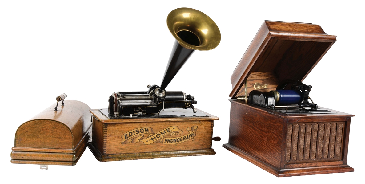 LOT OF 2: OAK PHONOGRAPHS WITH CYLINDERS.