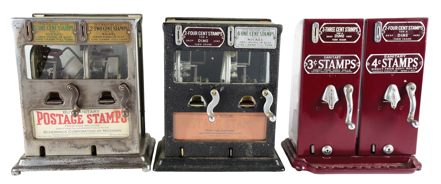 LOT OF 3: POSTAGE STAMP VENDING MACHINES.