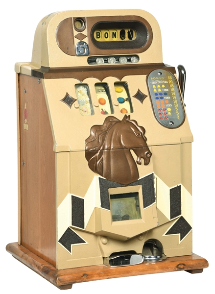 5¢ MILLS HORSE HEAD BONUS SLOT MACHINE.