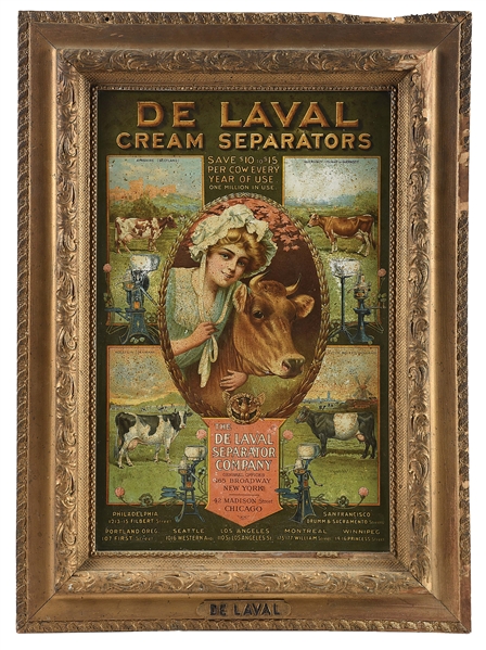 FRAMED DE LAVAL CREAM SEPARATOR TIN SIGN. 