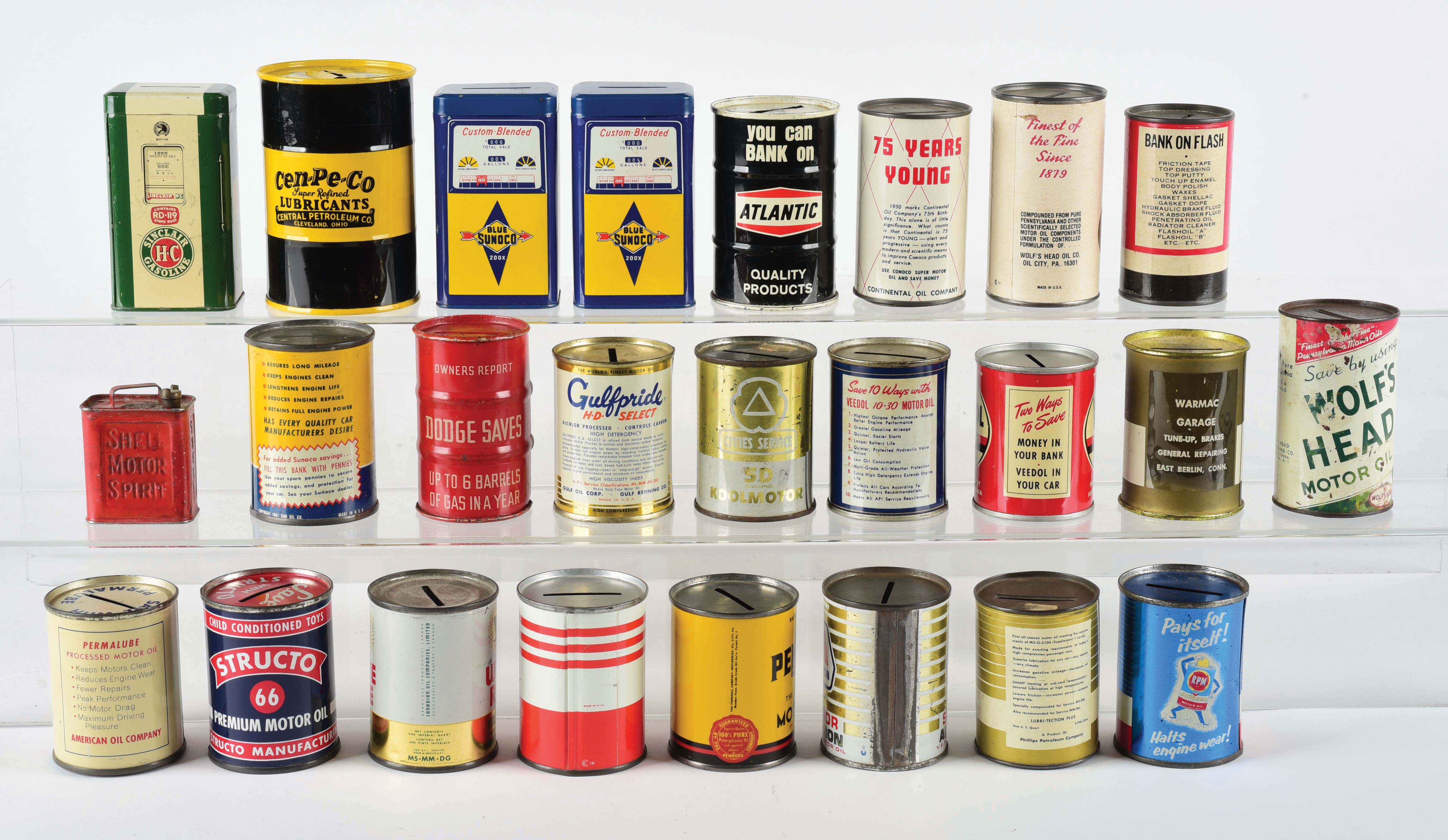 Lot Detail - LARGE COLLECTION OF 25 MOTOR OIL CAN COIN BANKS.