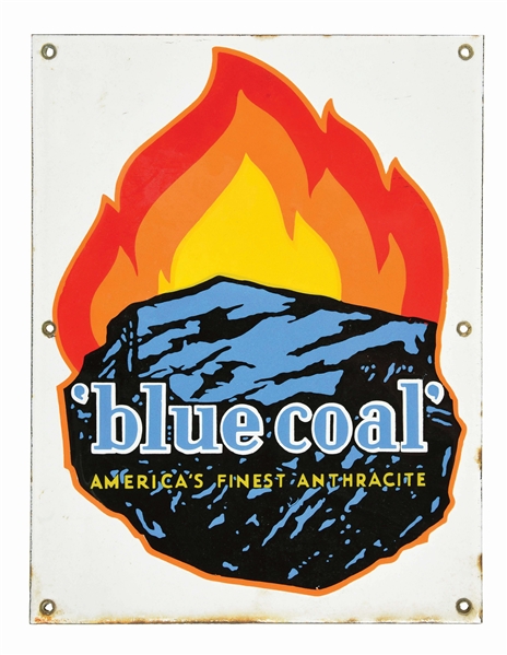 BLUE COAL AMERICAS FINEST ANTHRACITE PORCELAIN SIGN W/ COAL GRAPHIC.