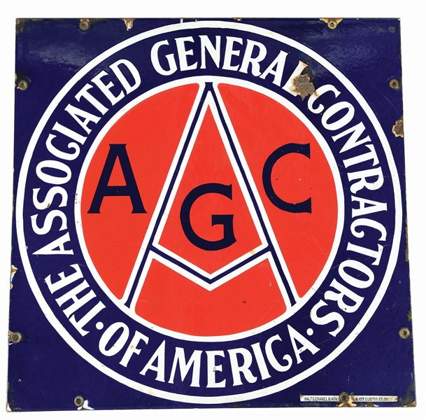 ASSOCIATED GENERAL CONTRACTORS OF AMERICA PORCELAIN SIGN. 