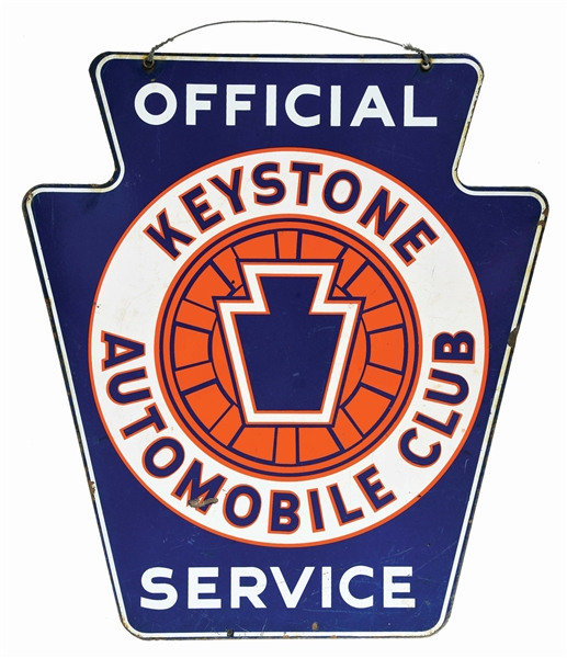 KEYSTONE AUTOMOBILE CLUB OFFICIAL SERVICE PORCELAIN SIGN. 