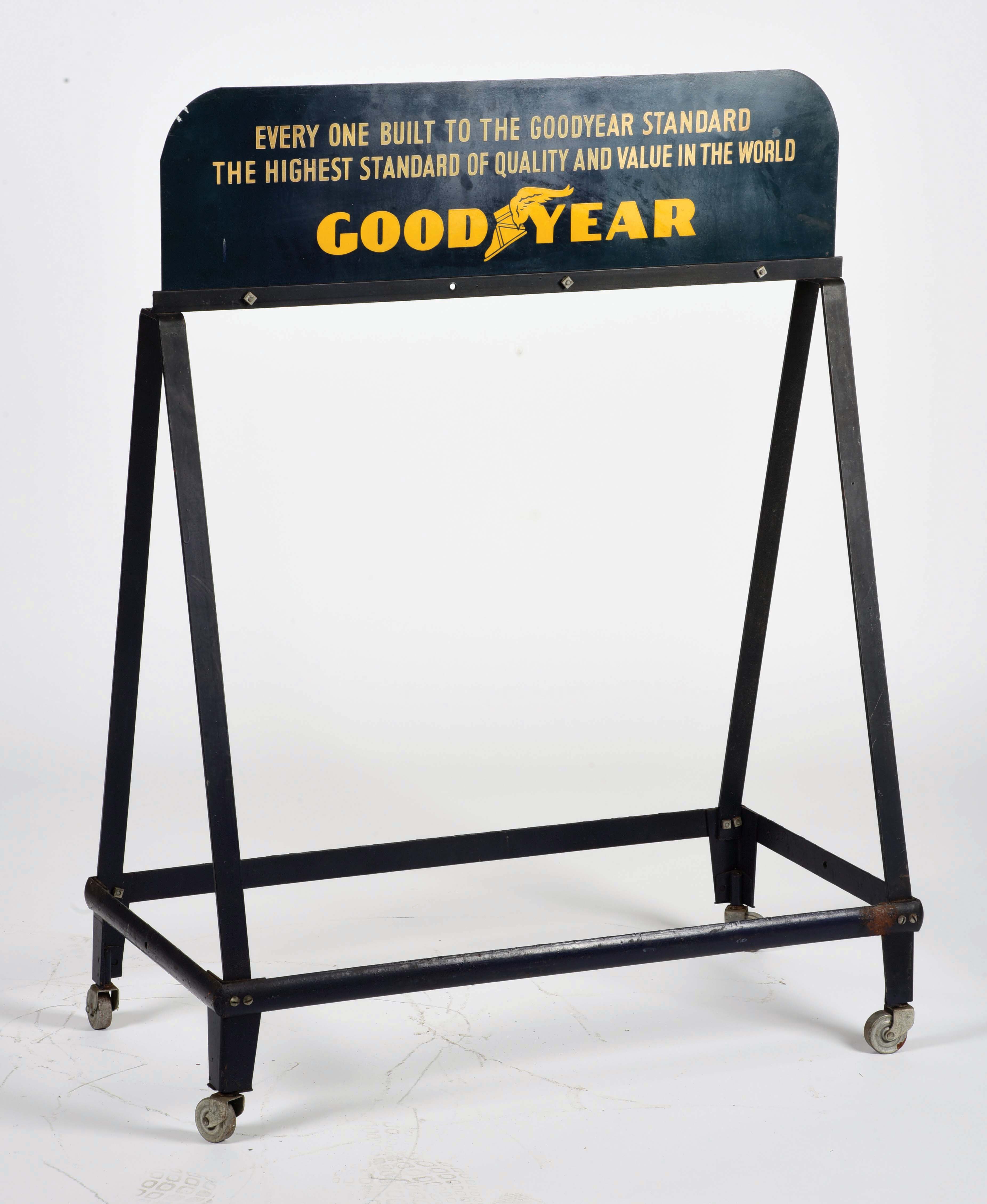 Tire Rack Sign Lot Detail - GOODYEAR TIRES SERVICE STATION TIRE RACK W/ TIN RACK SIGN.