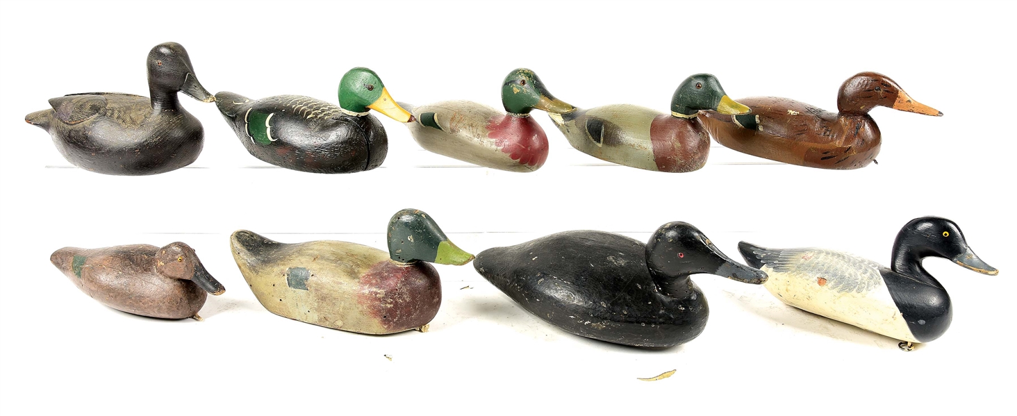 LOT OF NINE PAINTED WOOD DUCK DECOYS