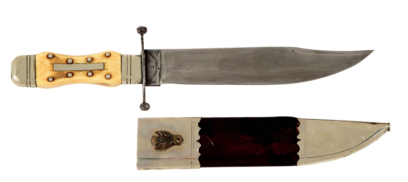 IVORY-HANDLED CLIP POINT BOWIE KNIFE BY J. ENGLISH & HUBERS, PHILADELPHIA.
